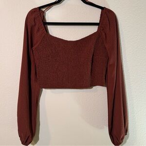 Altar’d State Crop Puff Sleeve Top Burgundy/Maroon